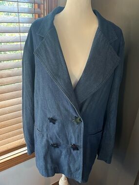 Vintage BIS by George Ewing Denim Blazer Jacket Star Buttons Women’s 10